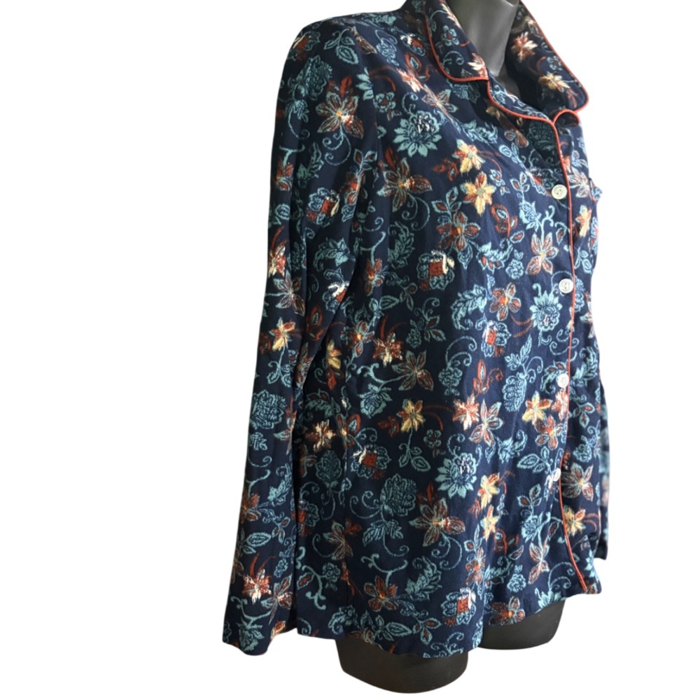Wonderly Intimates a button-down pajama top floral print contrasting piping med - Picture 2 of 9